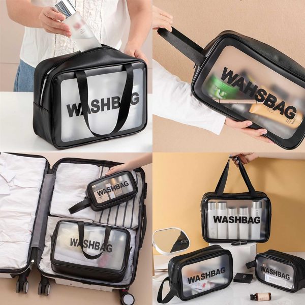 Keep your essentials organized with this Travel Wash Bag. Perfect for cosmetics, toiletries, and travel items with a stylish transparent design for easy access.